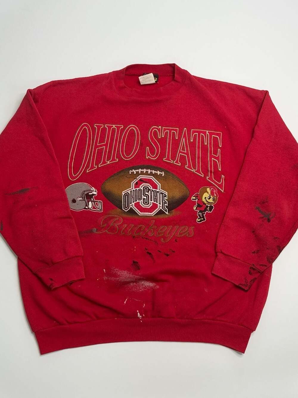 Vintage TSI Ohio State Buckeyes Football Graphic Crewneck Sweatshirt Red X-Large
